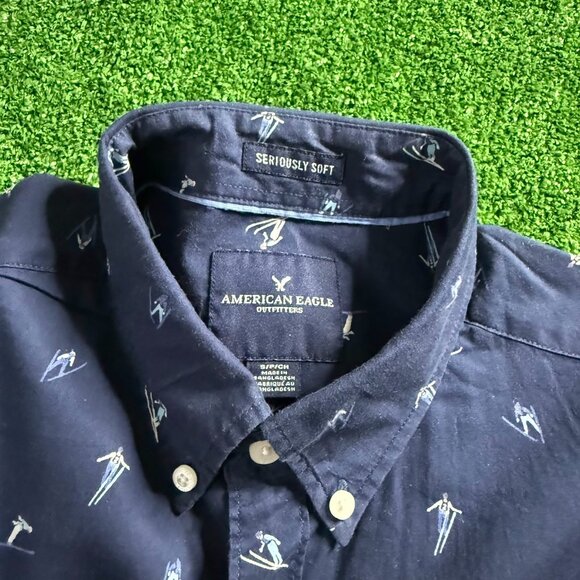 American Eagle Long Sleeve Button Down Seriously Soft Blue Skier Shirt Size S - Picture 7 of 11